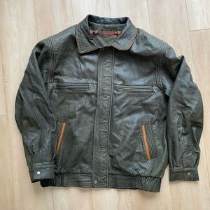 Vintage Green Leather Bomber Jacket